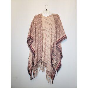 Quagga Womens Poncho Open Front Short Sleeve Multicolor Tassels Aztec Southwest